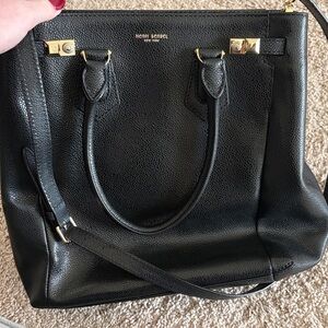 henri bendel Black Pebbled Leather Satchel with Gold Hardware